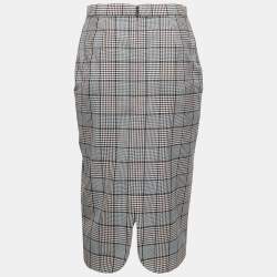 Pre Owned Burberry Deep Taupe Checked Wool Pencil Skirt S