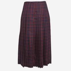 Pre Owned Burberry Navy Blue Checked Wool Arroux Pleated Skirt S