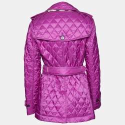 Burberry Purple Quilted Synthetic Belted Double Breasted Jacket M
