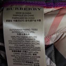 Burberry Purple Quilted Synthetic Belted Double Breasted Jacket M