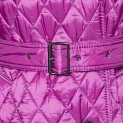 Burberry Purple Quilted Synthetic Belted Double Breasted Jacket M