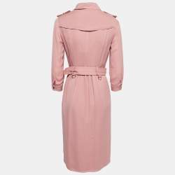 Pre Owned Burberry Dusty Pink Silk Wrap Trench Midi Dress S