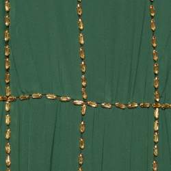 Burberry Green Silk Crystal Embellished Long Sleeve Gown S