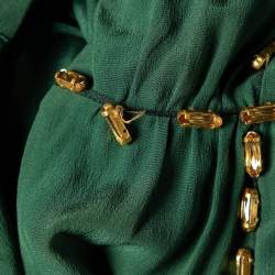 Burberry Green Silk Crystal Embellished Long Sleeve Gown S