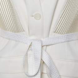Pre Owned Burberry Off-White Wool Quilted Detail Belted Blazer L