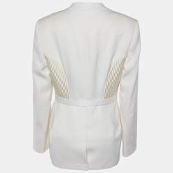 Pre Owned Burberry Off-White Wool Quilted Detail Belted Blazer L