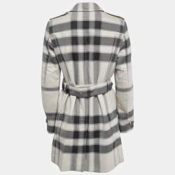 Pre Owned Burberry Beige/Black Plaid Wool Blend Single Breasted Belted Coat M