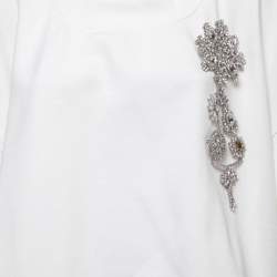 Pre Owned Burberry White Cotton Crystals Embellished Brooch Detailed Sweatshirt XL 