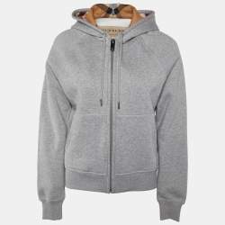 Pre Owned Burberry Grey Cotton Check Lined Hooded Zip Up Jacket S