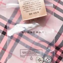 Pre Owned Burberry Pink Checked Lace Trimmed Cotton Belted Shirt Dress M