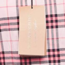 Pre Owned Burberry Pink Checked Lace Trimmed Cotton Belted Shirt Dress M
