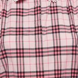 Pre Owned Burberry Pink Checked Lace Trimmed Cotton Belted Shirt Dress M