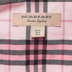 Pre Owned Burberry Pink Checked Lace Trimmed Cotton Belted Shirt Dress M
