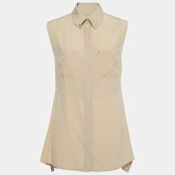 Burberry Beige Silk Buttoned A-Line Sleeveless Shirt Blouse S