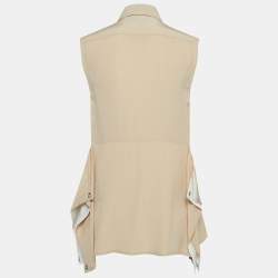 Burberry Beige Silk Buttoned A-Line Sleeveless Shirt Blouse S