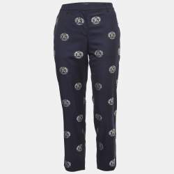 Burberry Navy Blue Brand Logo Jacquard Casual Trousers S