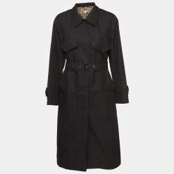Pre Owned Burberry Black Gabardine Swingate Belted Trench Coat M