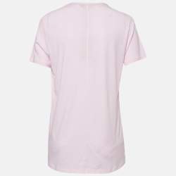 Pre Owned Burberry Pink Embroidered Cotton V-Neck T-Shirt L   