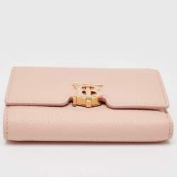 Pre Owned Burberry Pink Leather TB Trifold Wallet