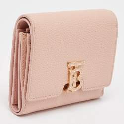 Pre Owned Burberry Pink Leather TB Trifold Wallet