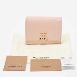 Pre Owned Burberry Pink Leather TB Trifold Wallet