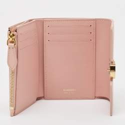 Pre Owned Burberry Pink Leather TB Trifold Wallet