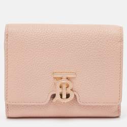 Pre Owned Burberry Pink Leather TB Trifold Wallet