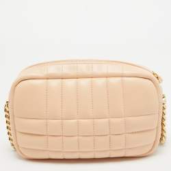 Burberry Peach Pink Quilted Leather Mini Lola Camera Bag