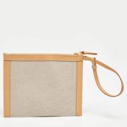 Burberry Beige/Tan Canvas and Leather Wristlet Pouch