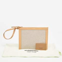 Burberry Beige/Tan Canvas and Leather Wristlet Pouch