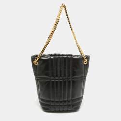 Burberry Black Quilted Check Leather Small Lola Bucket Bag