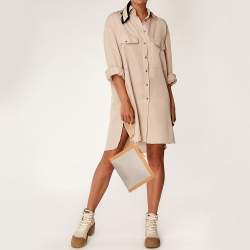 Pre Owned Burberry Beige/Tan Canvas and Leather Wristlet Pouch