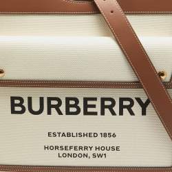 Pre Owned Burberry Beige/Brown Canvas and Leather Medium Pocket Bag