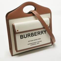 Pre Owned Burberry Beige/Brown Canvas and Leather Medium Pocket Bag