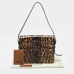 Burberry Black/Cream Leopard Print Glossy Leather Large Grace Shoulder Bag