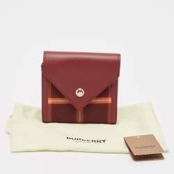 Pre Owned Burberry Burgundy Check Canvas and Leather Lila Trifold Wallet