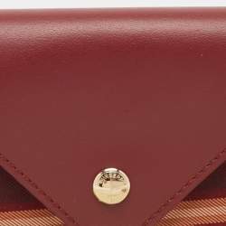 Pre Owned Burberry Burgundy Check Canvas and Leather Lila Trifold Wallet