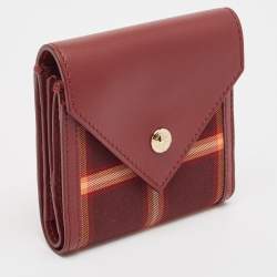 Pre Owned Burberry Burgundy Check Canvas and Leather Lila Trifold Wallet