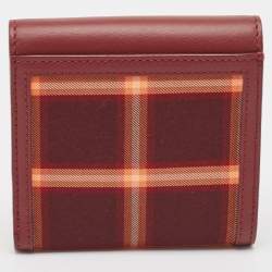 Pre Owned Burberry Burgundy Check Canvas and Leather Lila Trifold Wallet