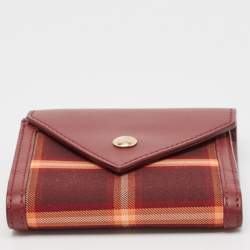 Pre Owned Burberry Burgundy Check Canvas and Leather Lila Trifold Wallet