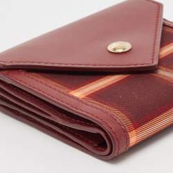 Pre Owned Burberry Burgundy Check Canvas and Leather Lila Trifold Wallet
