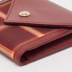 Pre Owned Burberry Burgundy Check Canvas and Leather Lila Trifold Wallet