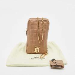 Burberry Camel Quilted Check Leather Mini Vertical Lola Crossbody Bag