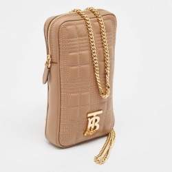 Burberry Camel Quilted Check Leather Mini Vertical Lola Crossbody Bag