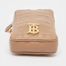 Burberry Camel Quilted Check Leather Mini Vertical Lola Crossbody Bag