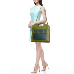 Burberry Juniper Green/Blue Leather Medium Pocket Tote