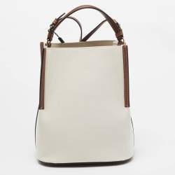 Burberry Off White/Brown Canvas and Leather Small Peggy Bucket Bag