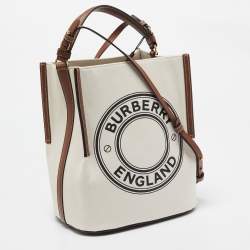 Burberry Off White/Brown Canvas and Leather Small Peggy Bucket Bag