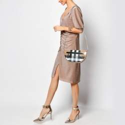Burberry Beige Check Patent and Leather Small Olympia Shoulder Bag