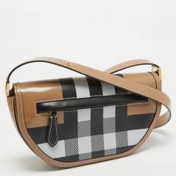 Burberry Beige Check Patent and Leather Small Olympia Shoulder Bag